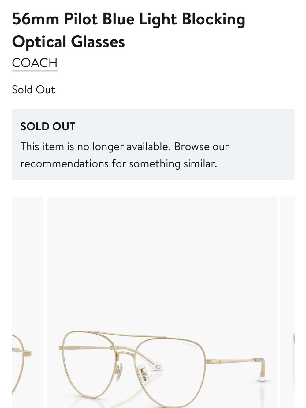 Coach Gold Pilot Blue Light Optical Glasses